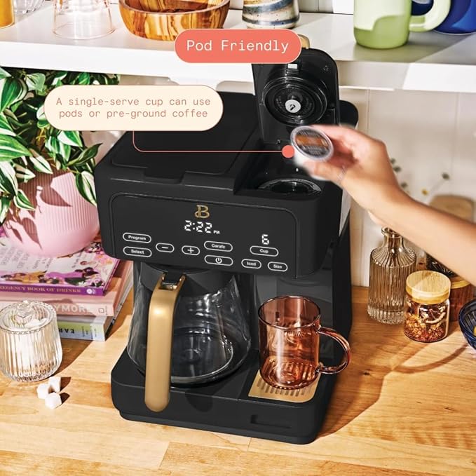 Beautiful Multi-Brew 12-Cup Programmable Coffee Maker with Touch Display by Drew Barrymore (Black Sesame)