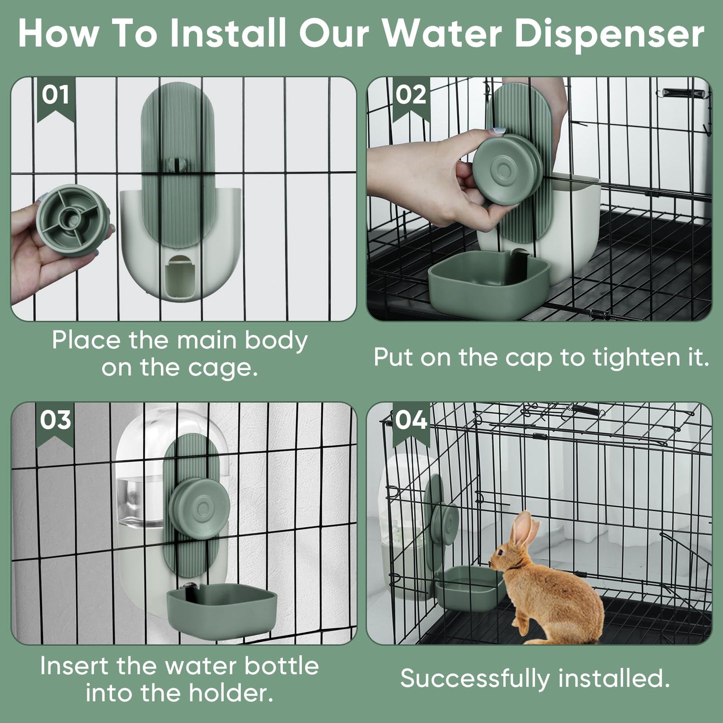 Lemtrflo 28oz Hanging Automatic Water Dispenser，Rabbit Water Bottle,Bunny Guinea Pig Ferret Water Bowl for Cage,Suitable for Small Animal Puppies(Cage Grid Spacing Over 1.2'') (Green)