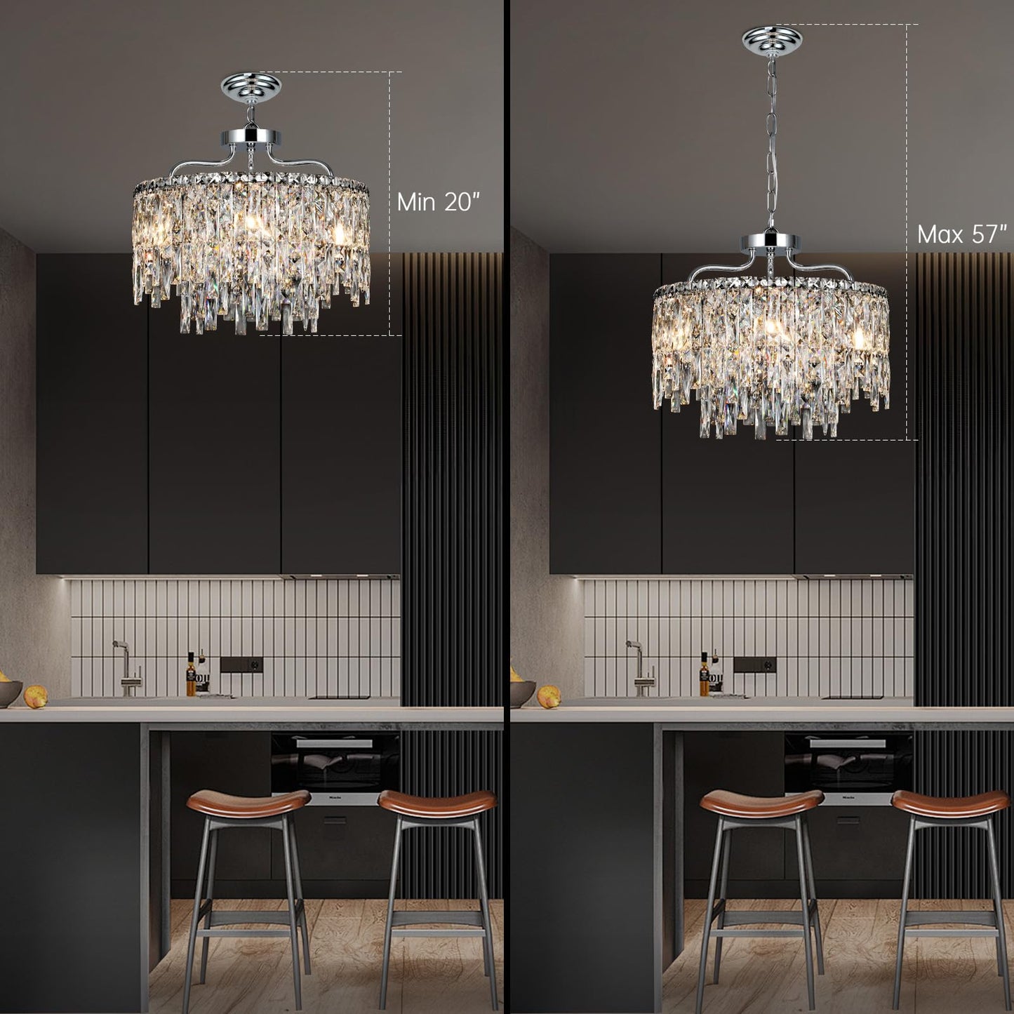 Nisidun Chrome Crystal Chandelier  Modern stylish Round Dining Room Chandeliers Over Table 6 Lights Chrome Ceiling Pendant Lighting For Dining Room Bedroom Entryway Foyer Staircase