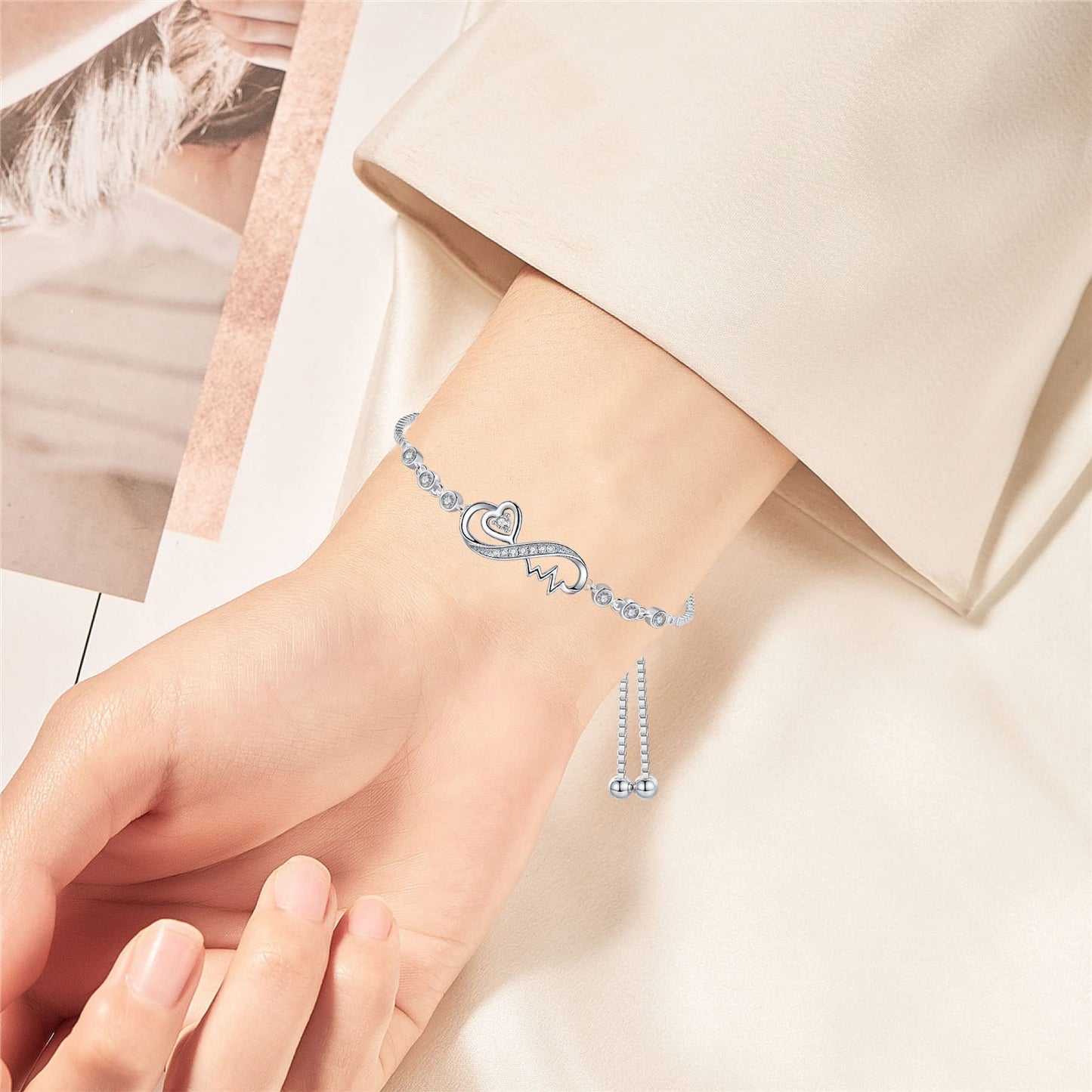 Gifts for Girlfriend Her, Infinity Heartbeat Bracelets for Women, Birthday Presents for Wife from Husband