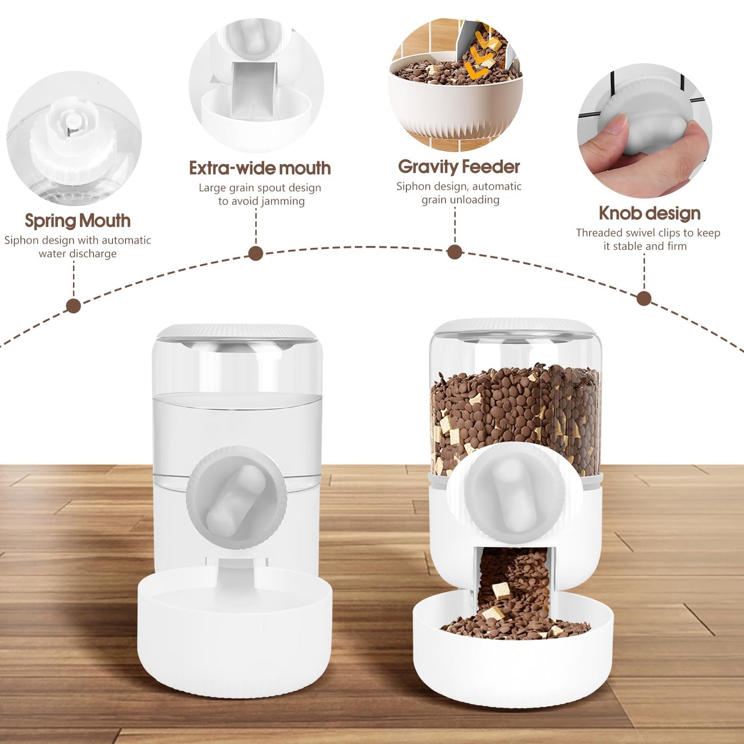 Rabbit Water Food Dispenser, Rabbit Feeders for Cages,Hanging Automatic Cat Food & Water Dispenser for Hamsters, Kittens, Chinchillas, Dutch Pigs, Ferrets,Bunny (Gray),