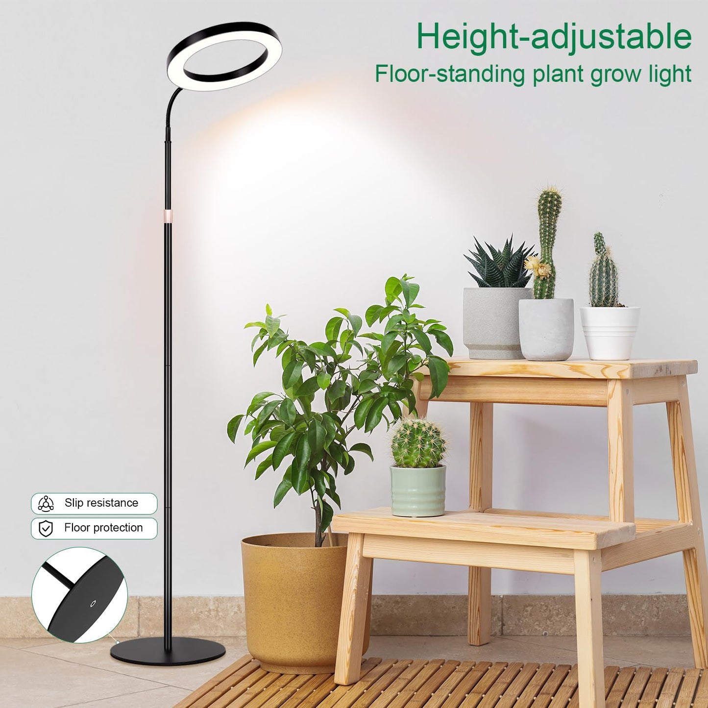 LBW Grow Light for Indoor Plants, Full Spectrum, 10.2in Diameter, Adjustable Height 47.2-63in, Black, Model A0208
