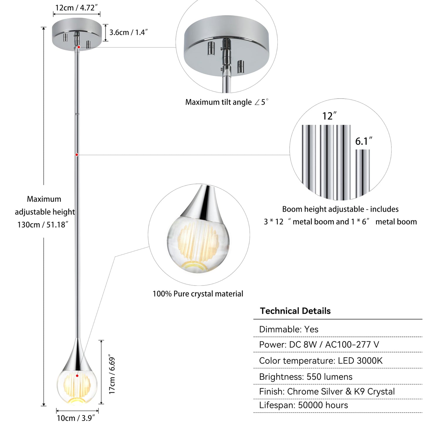 3-Pendant Lights Kitchen Island  Chrome Silver Globe Crystal Ceiling Hanging Light Fxitures  Led Light Fixtures Metal Rod Ceiling Glass Pendant Lighting For Kitchen Island Dining Room Bar