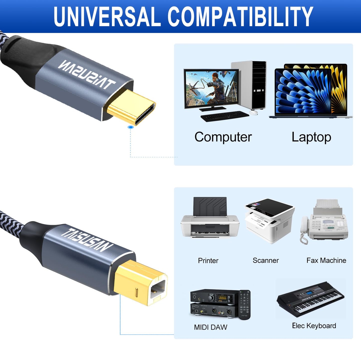 Taisusan 10Ft Usb C To Usb B Printer Cable - Compatible With Macbook Pro/Air, Printers And Scanners