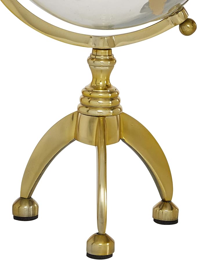 Deco 79 Aluminum Globe with Tripod Base, 8" x 8" x 15", Gold