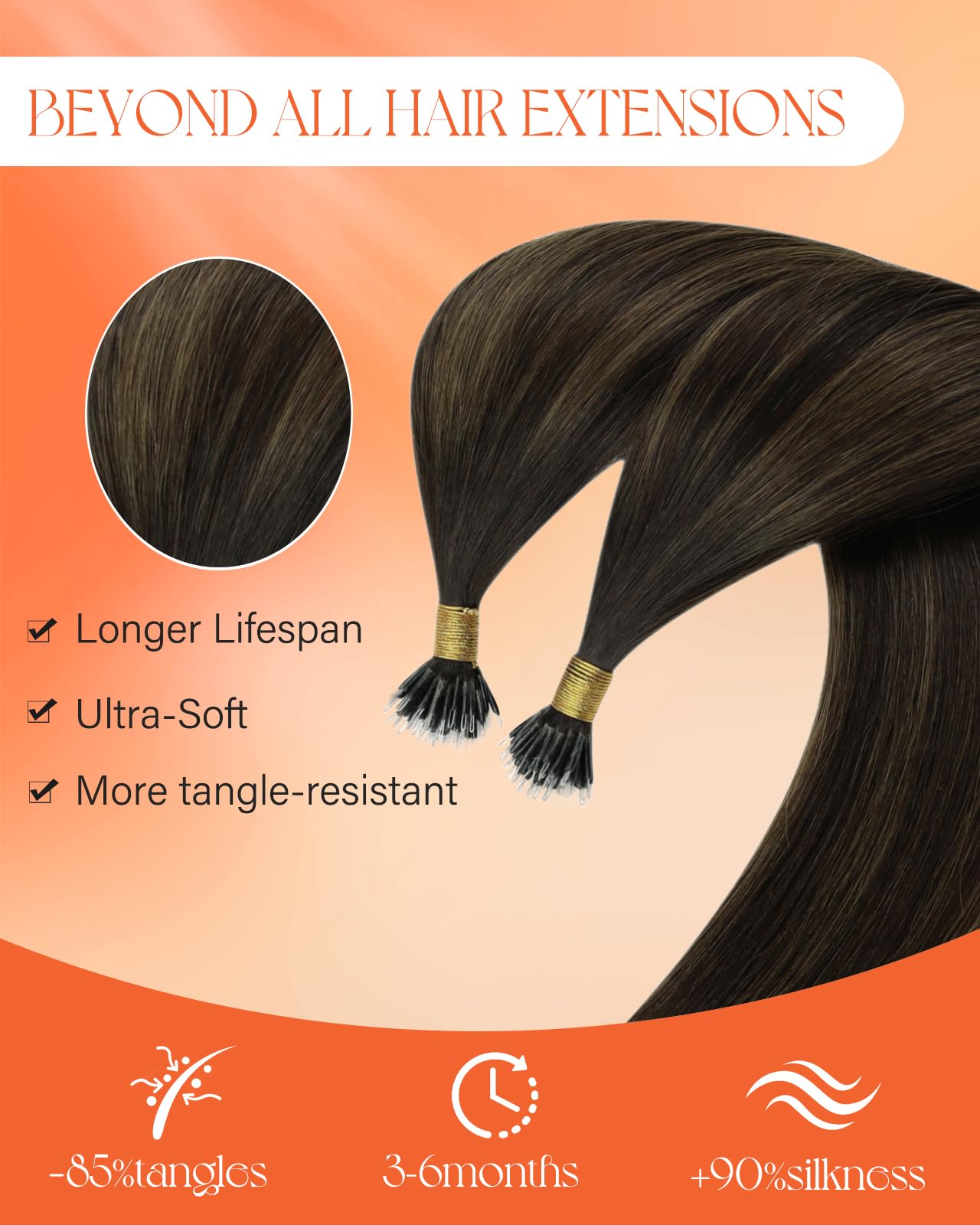Sunny Hair 18inch Nano Bead Hair Extensions Human Hair Dark Brown Balayage Nano Hair Extensions Human Hair Invisible Nano Tip Ha