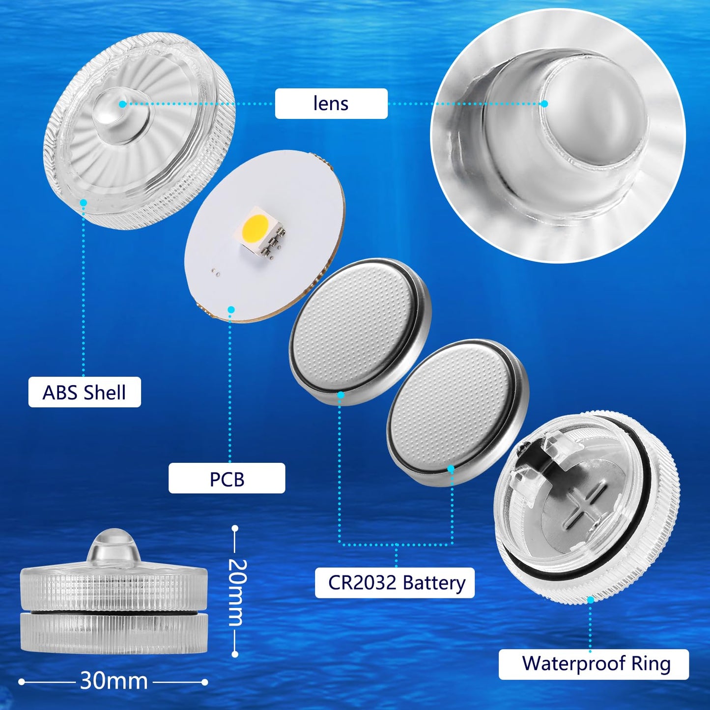 HL Submersible LED Lights,RGB Small LED Light,100 Hours Waterproof Flameless Led Lights Battery Powered for Wedding Home Vase Festival Party Decoration 24pcs(Built-in 48 Batteries)