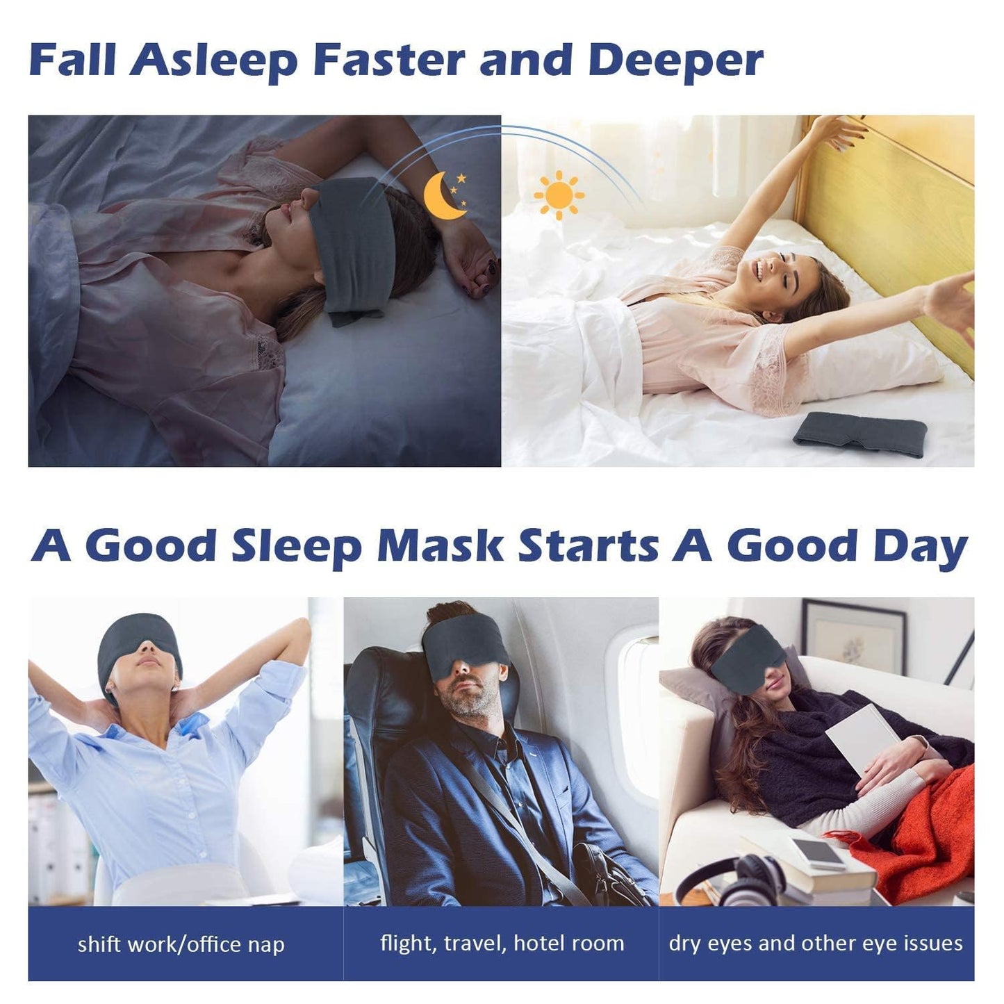 Mavogel Sleep Mask, Modal Material Eye Mask for Sleeping, Ultra Soft Skin Friendly Full Eye Covers for Women Men, Light Blocking Sleeping Mask for Travel Yoga Nap, Fully Adjustable Strap, Dark Grey
