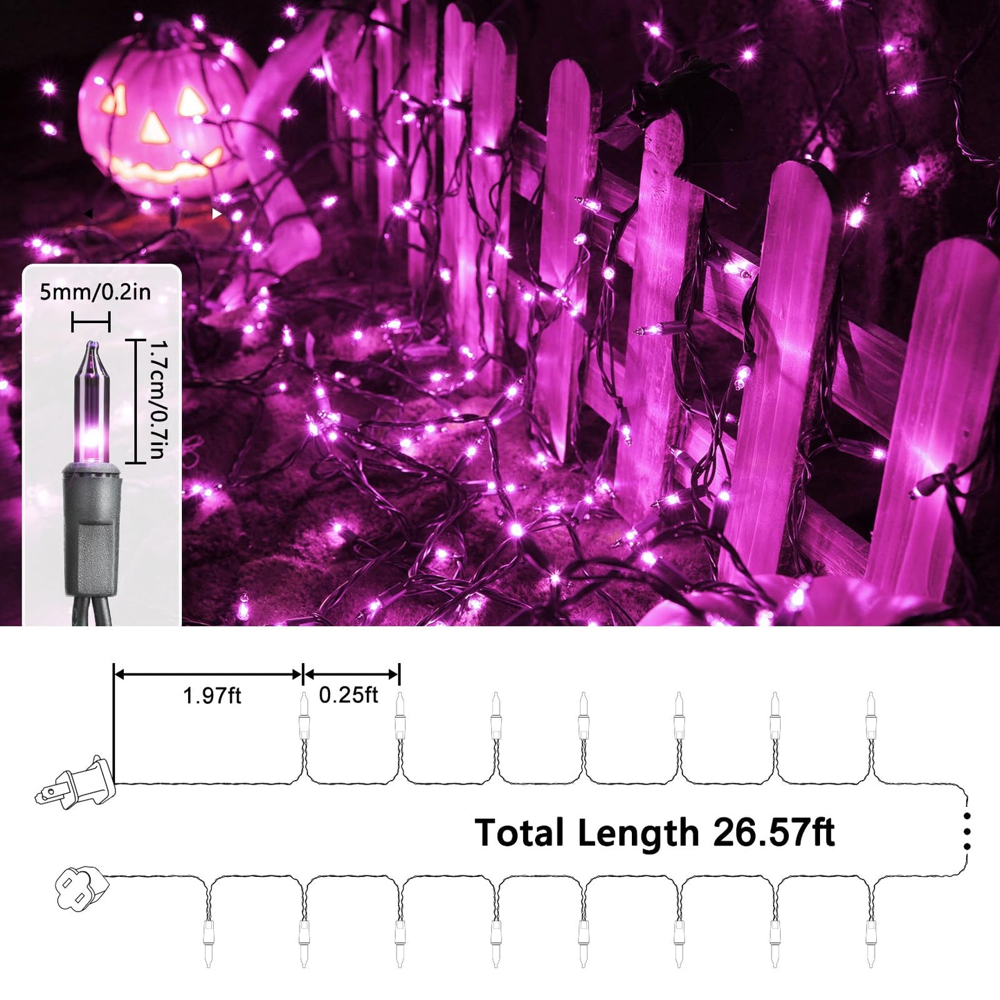 Toodour Halloween String Lights, 27Ft 100 Count, Purple Incandescent Mini Bulbs, Ul Certified For Home & Garden Decor