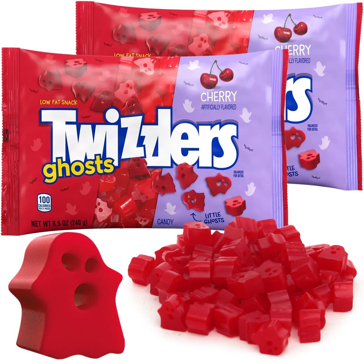Ghosts Cherry Licorice Candy - 2 Pack  8.5 oz Bags - Halloween Spooky Ghost Shapes