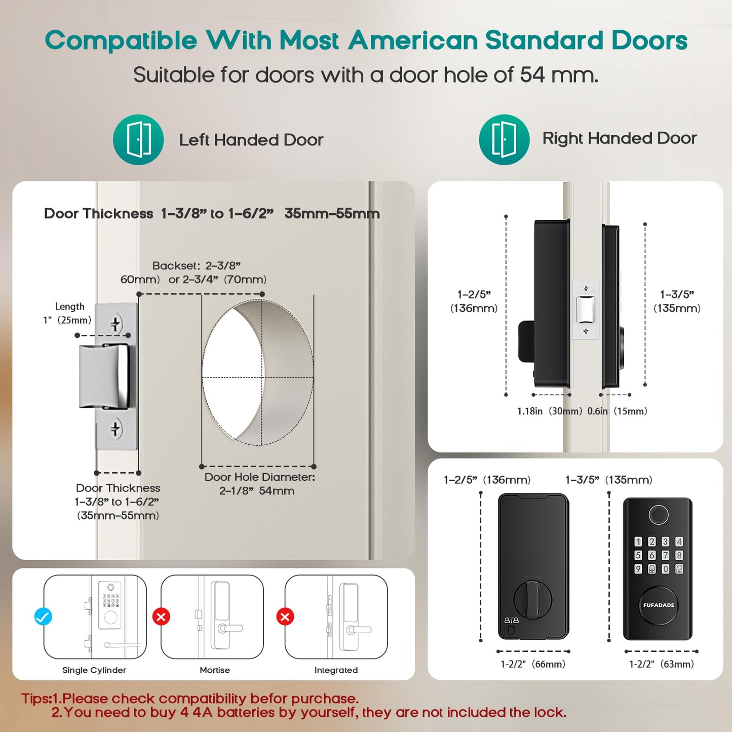 Electronic Door Lock - Upgraded Keyless Entry Door Lock with Keypad Deadbolt and 4 Keys - Digital Smart Locks for Front Door - Auto Lock - IP65 - High Security - Easy Install - Includes a Screwdriver