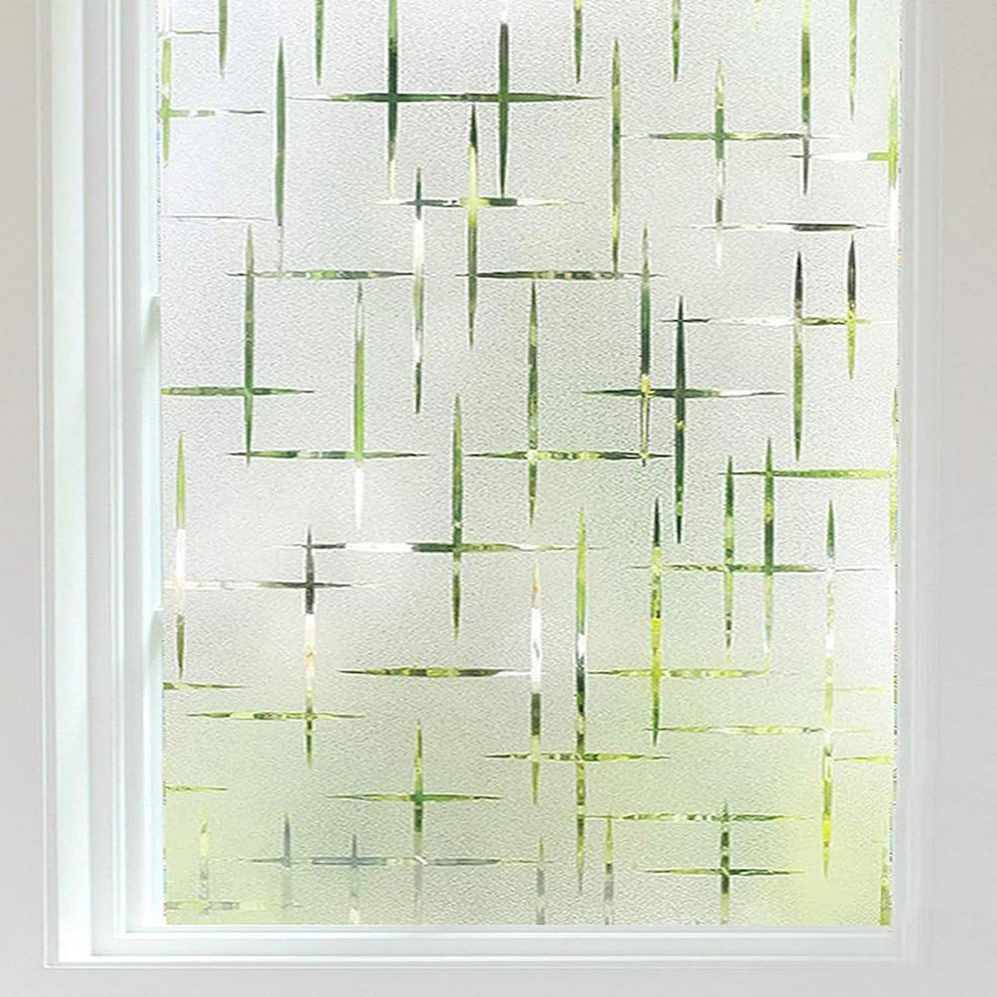 Finnez Frosted Window Film Non-Adhesive, Frosting Privacy Film for Glass Windows, Self Static-Cling Decorative Window Cling for Home Office UV Protection Cross Pattern 17.5 x 157.4 inches