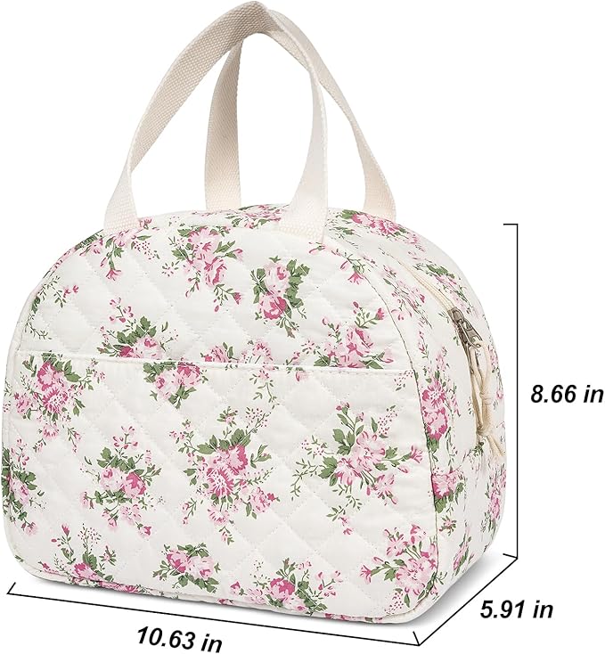 Lunch Box for Women,Cute Quilted Lunch Tote Bag,Reusable Insulated Lunch Box,Large Capacity Cooler Bag with Compartments for Work, Picnics or Travelling