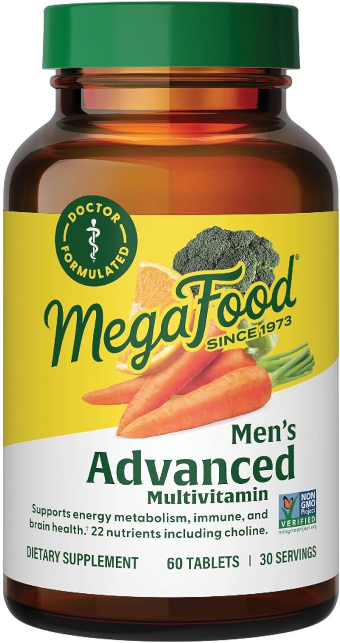 MegaFood Men's Advanced Multivitamin for Men - Doctor -Formulated - Choline, Vitamin B12, Vitamin D, Vitamin C & Zinc - Brain Health & Immune Support - Non-GMO - Vegetarian - 60 Tabs (30 Servings)