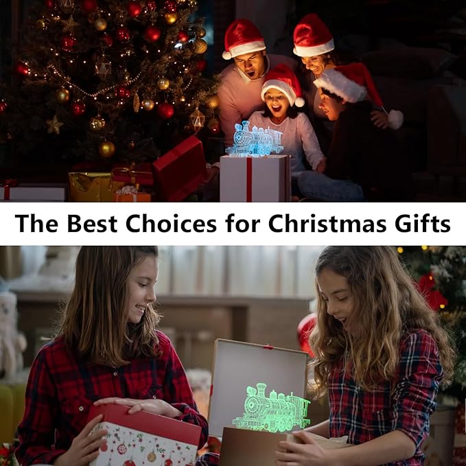 Train Night Light, 3D LED Night Lamp for Boys - Trains Themed Bedroom Lamps, Optical Illusion Lamp with Remote Control, Perfect for Kids' Room Décor, Cool Gifts for Train Lovers