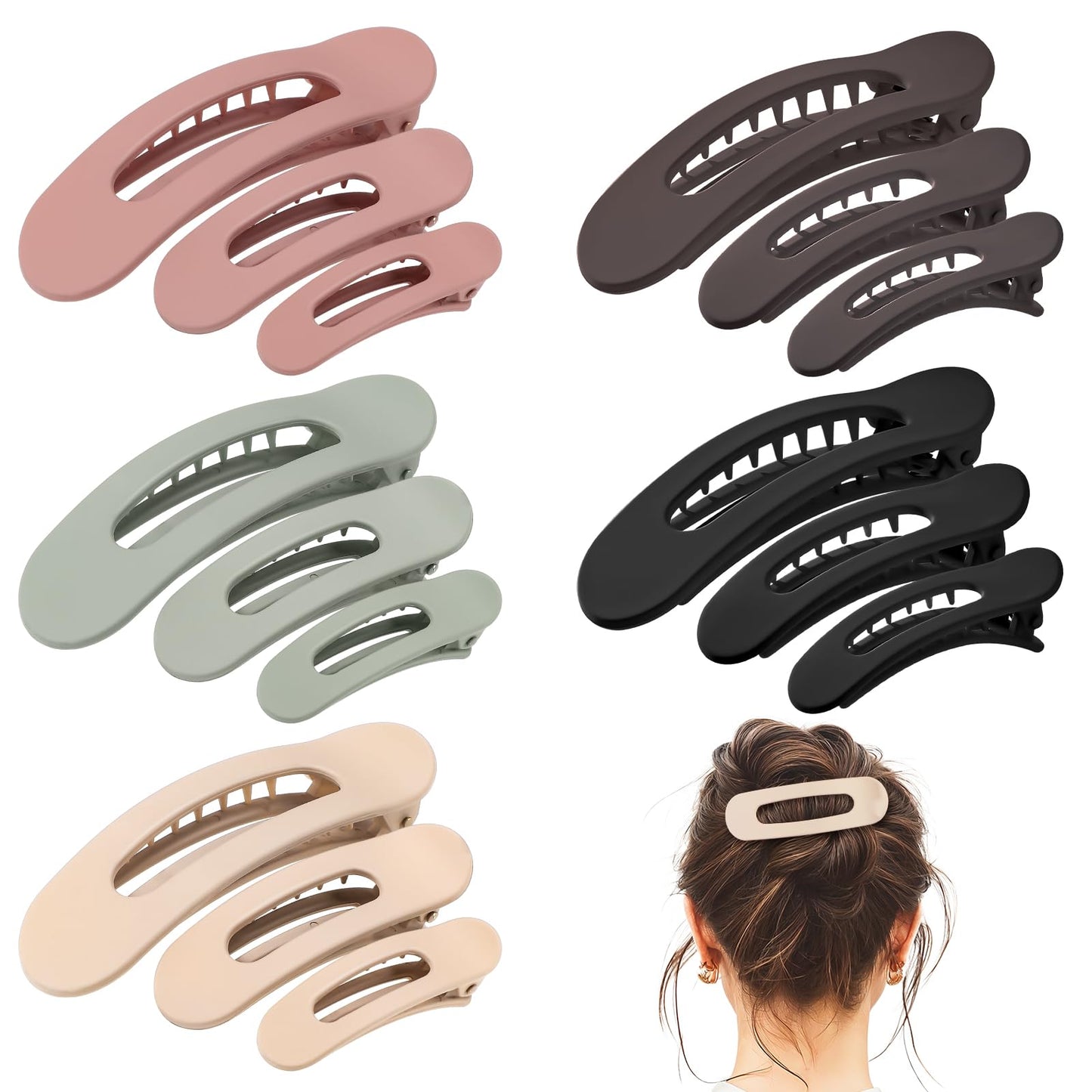 15 PCS Flat Hair Clips, 5 Colors Flat Claw Clips 3 Sizes Hair Claws for Women Girls Thin Hair