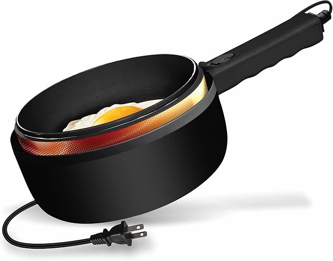 PRO Electric Hot Pot with Lid and Steamer, 1.5L Non Toxic Ceramic Cooker Skillet for Ramen, Eggs, Pasta Portable and Compact for Dorms, Camping, RVs, Work, Adjustable Temperature
