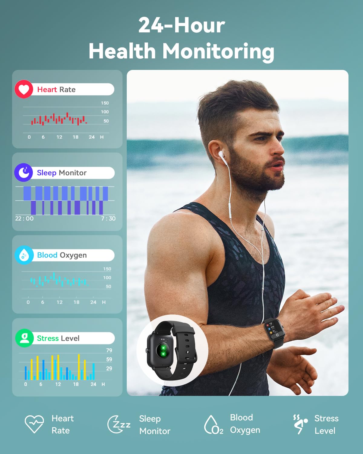 Smart Watches for Women/Men, Smart Watch for Android Phones and iPhone Compatible, Alexa Built-in, 1.8" Fitness Watches for Women, IP68 Waterproof/Bluetooth Call, Heart Rate/Sleep Monitor, Black