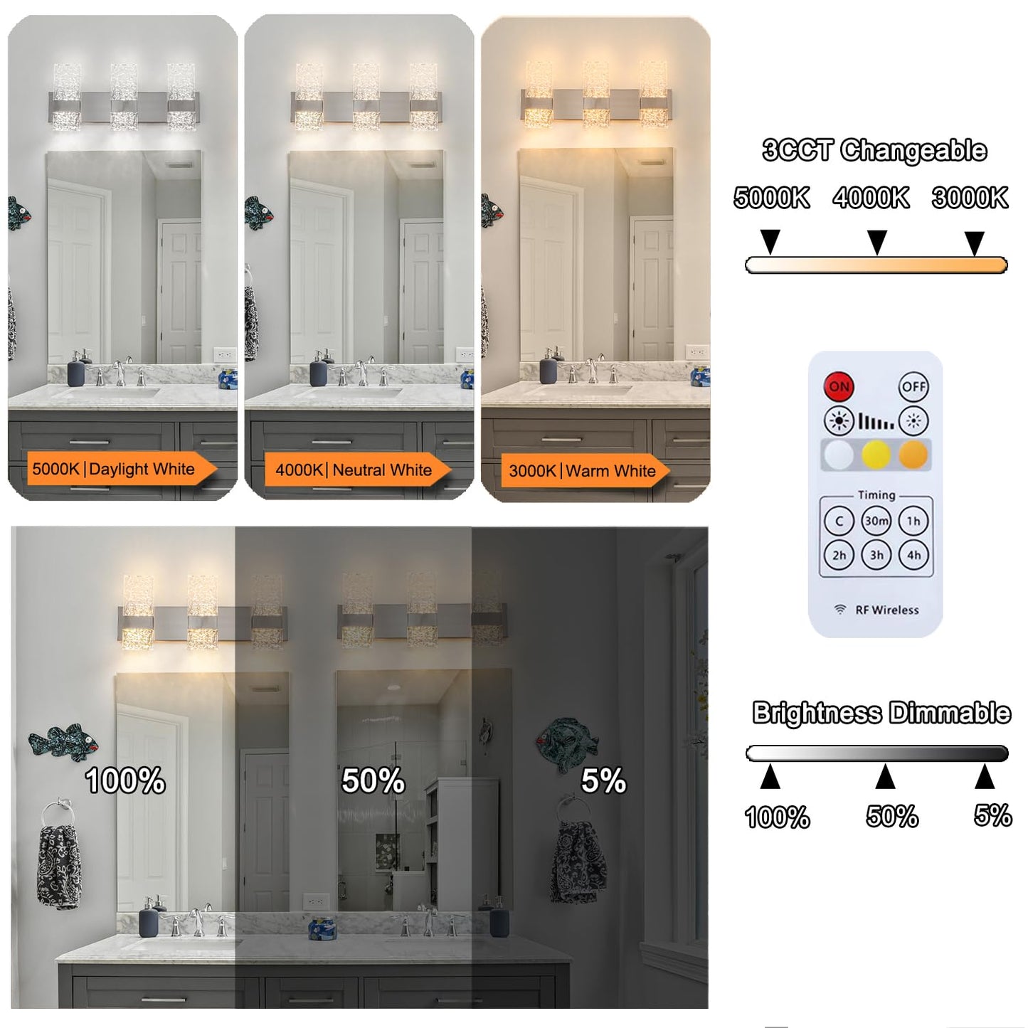 Modern Brushed Nickel 6-Lights Bathroom Vanity Light  Eleglant Nickel Led Bathroom Light Fixtures Over Mirror  Dimmable Acrylic Shade Wall Lighting Fixtures  Hardwired Wall Light(H9.25In  L21.26In)