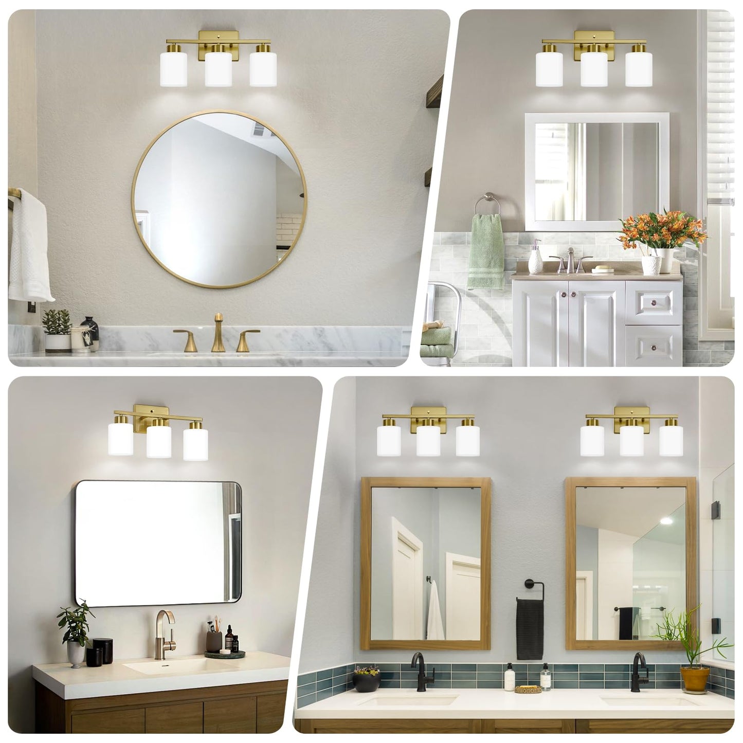 FonmYim Brushed Gold 3-Light Bathroom Vanity Light Fixture, Metal with Frosted Glass Shades, Model FY-GB3105-RG3