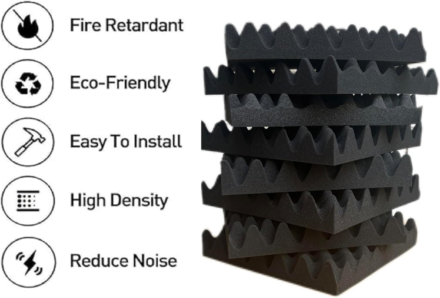 Egg Crate Foam Sound Proof Foam Panels for Walls，2"X12"X12"inch Studio Foam,Environmentally Friendly Flame Retardant Acoustic Foam，Upgraded high-Density Sound Foam（24 Pack Black）