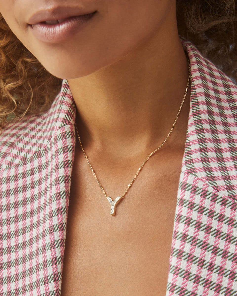 Kendra Scott Letter Y Pendant Necklace for Women, Fashion Jewelry, 14k Gold-Plated Brass, Gold Metal, Letter Y