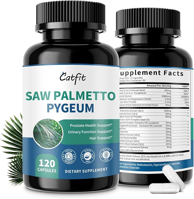 Saw Palmetto for Men 500mg - Prostate Support, Urinary & Hair Health Supplement with Pumpkin Seed Oil, Pygeum - Herbal Complex for Men's Wellness, Vegan Formula, 120 Capsules
