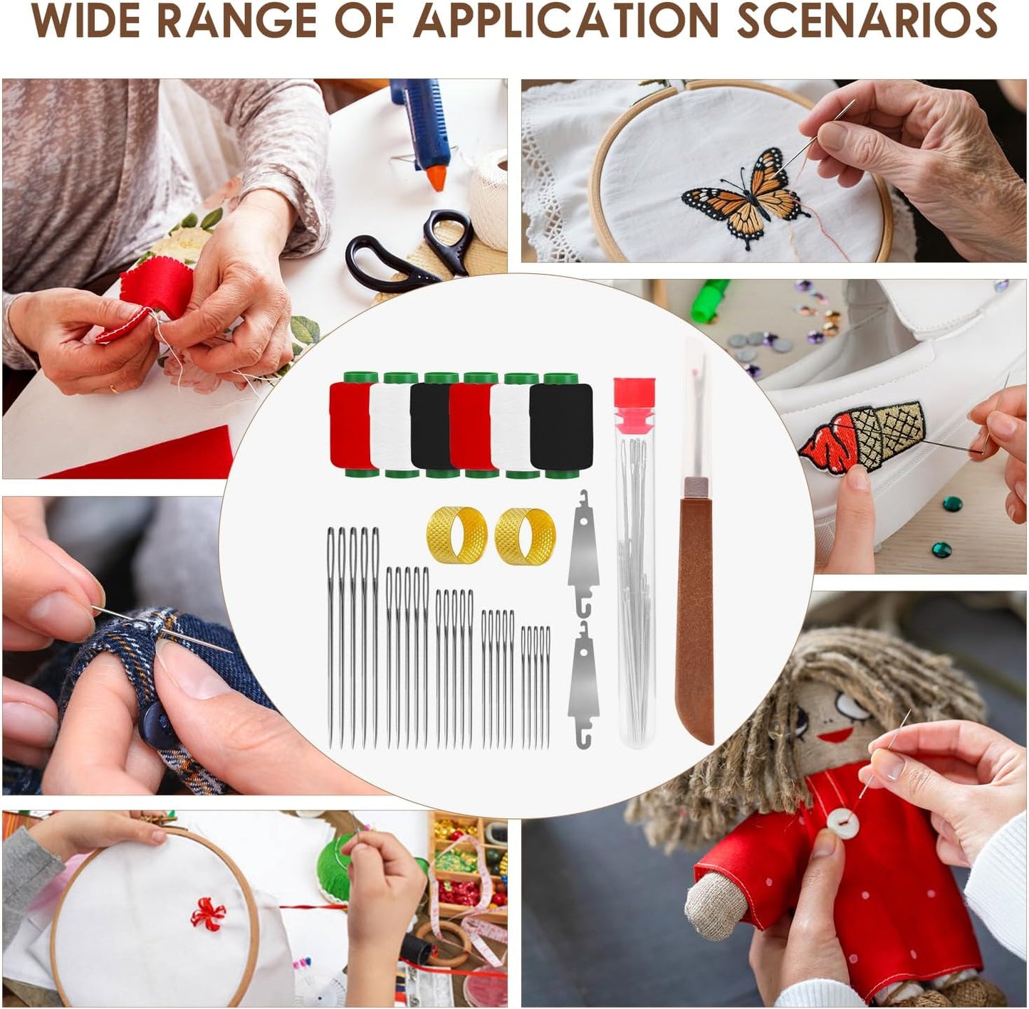 Hosenwelt 37PCS Sewing Tool Set, Hosenwelt Sewing Kit, Needles Thread Hand Repair Tools, Multi-Purpose Needle and Thread Kits, Sewing Working Kit for Beginners