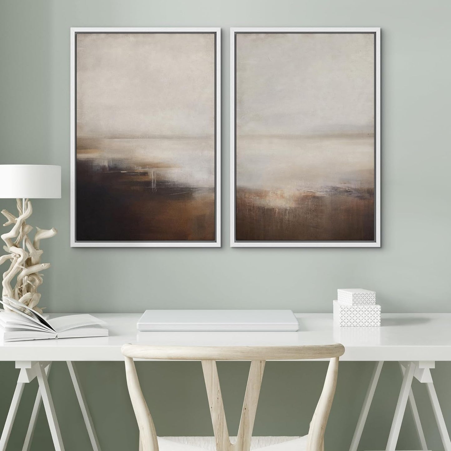 SIGNWIN Framed Canvas Print Wall Art Neutral Landscape Subtle Brown and Gray Tones Illustrations Modern Art Decorative Contemporary for Living Room, Bedroom, Office - 16"x24"x2 White