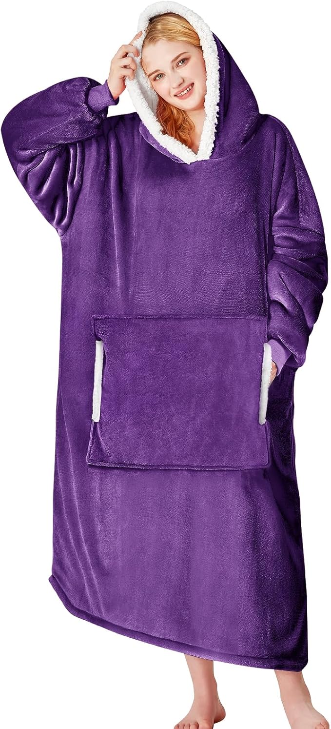 yescool Wearable Blanket Hoodie, Flannel Sherpa Fleece Blanket Sweatshirt for Adults Women Men,One Size Fits All