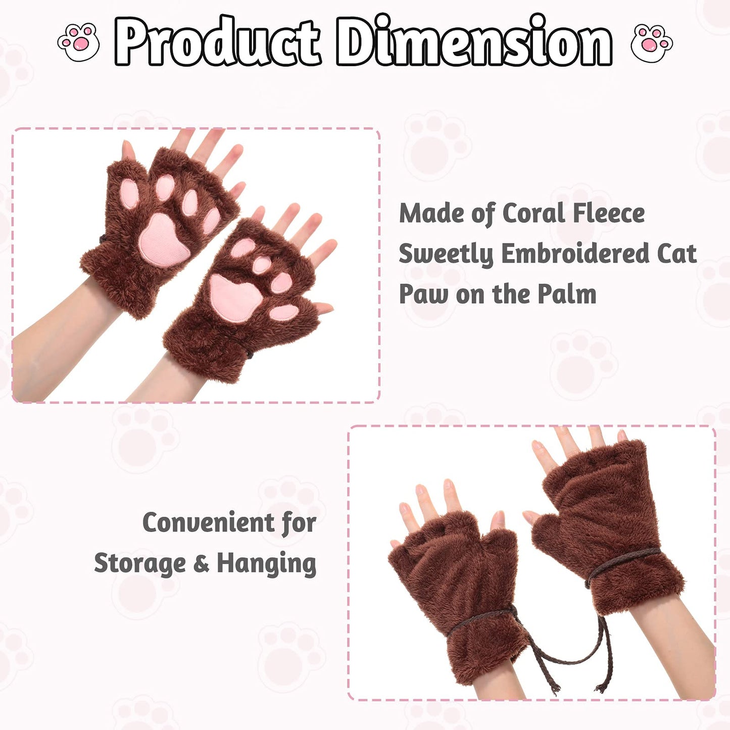 SATINIOR 4 Pairs Furry Cat Paw Gloves Fingerless Mitten Finger Half Glove Winter Plush Mitten for Halloween Kid Adult Costume