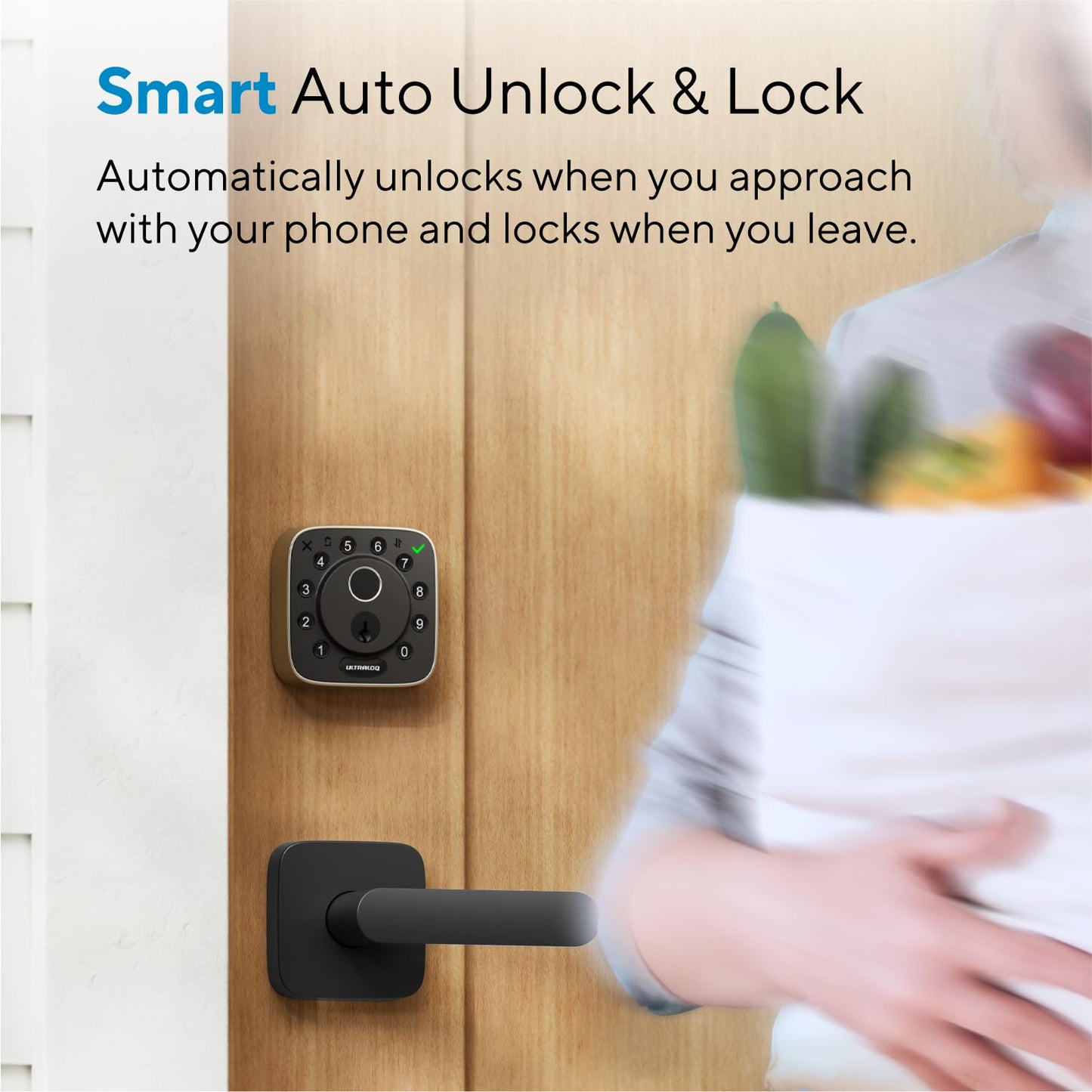 ULTRALOQ Bolt Fingerprint Smart Lock with Handle, Work with Apple Home, Built-in WiFi Front Door Lock Set, Biometric Deadbolt with Door Sensor, Remote Control, Auto Unlock, BHMA Certified