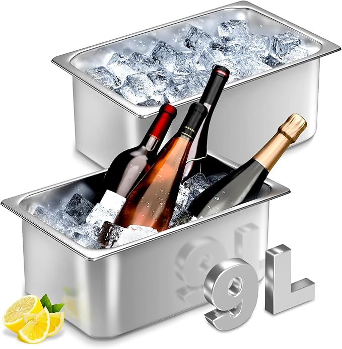 meekoo 2 Pack Ice Buckets for Freezer Wine Beer Champagne Bucket Stainless Steel Bin for Freezer Metal Drink Buckets Cockt...