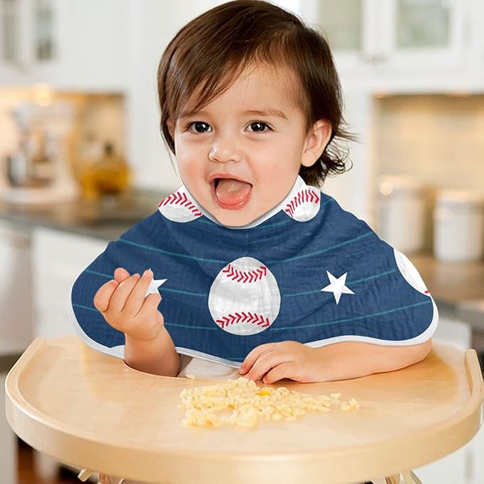 Muslin Baby Burp Cloths Set of 1, Soft Absorbent Baseball Stripe Muslin Washcloths, Bibs, Face Towel for Newborn Boys Girls, 22 x 11 Inch