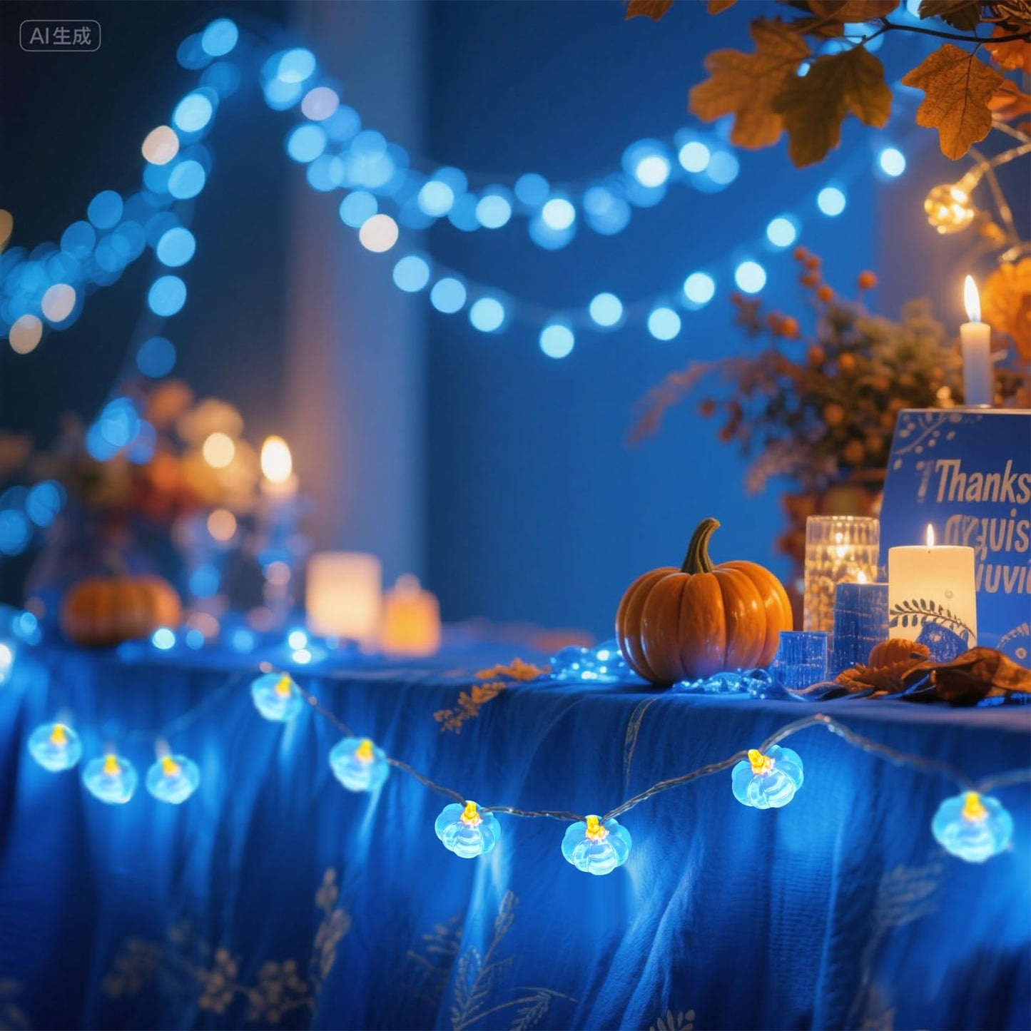 Glooglitter 2 Pcs Fall Thanksgiving String Lights 6.5 Ft Blue Pumpkin Lights String Baby Shower Decorations For Thanksgiving Halloween Indoor Window Tree Yard Porch Door Decor