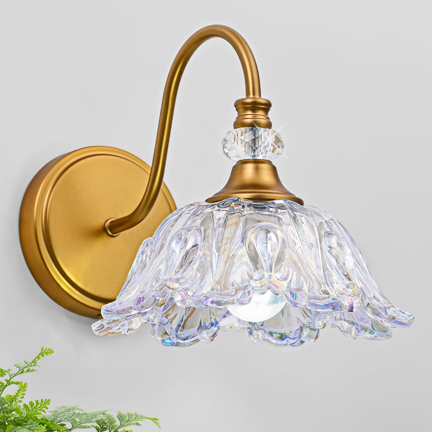 Sunkryster 1 Piece Vintage Wall Sconce With Floral Rainbow Glass Shade  Matte Brass Finish Wall Mount Lighting For Bathroom Vintage Bathroom Vanity Light Fixtures