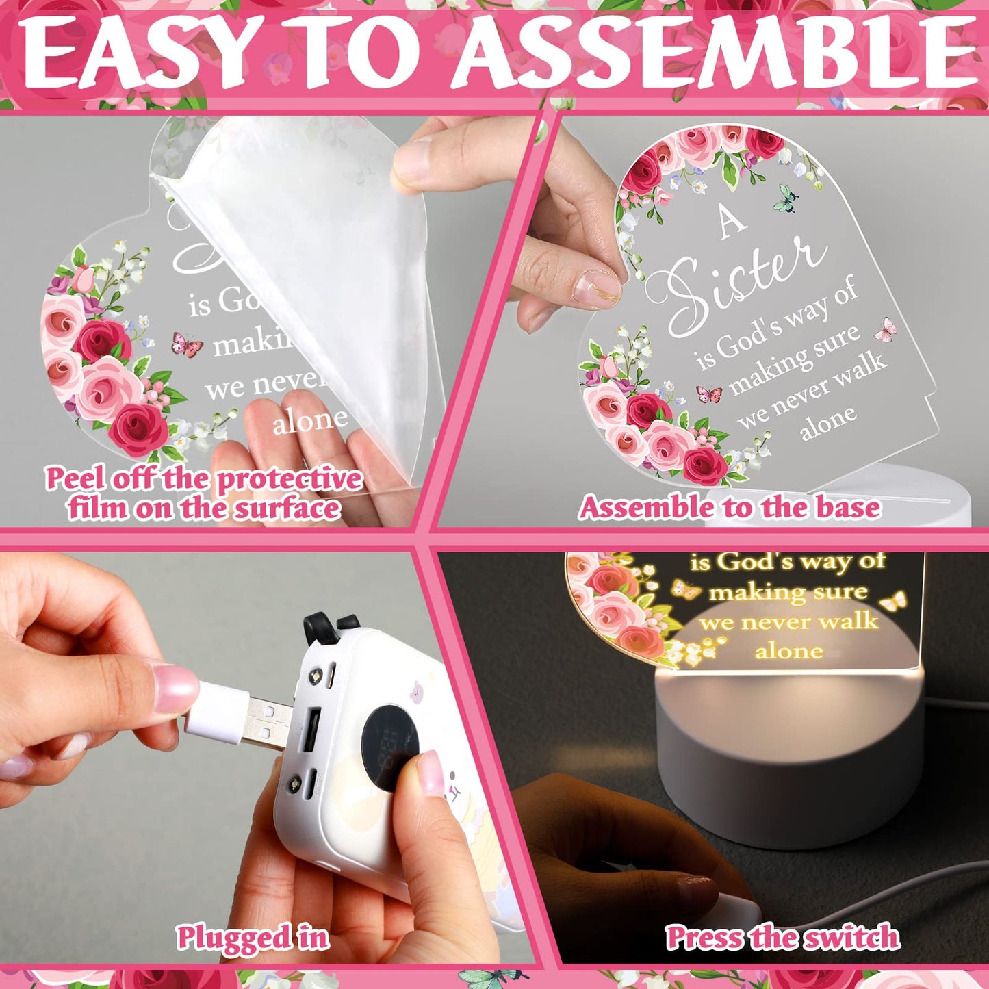 Jetec LED Night Light for Women Friends - Inspirational Christian Gift, Acrylic Table Decor (Model: JT-Jetec-GBTS5)