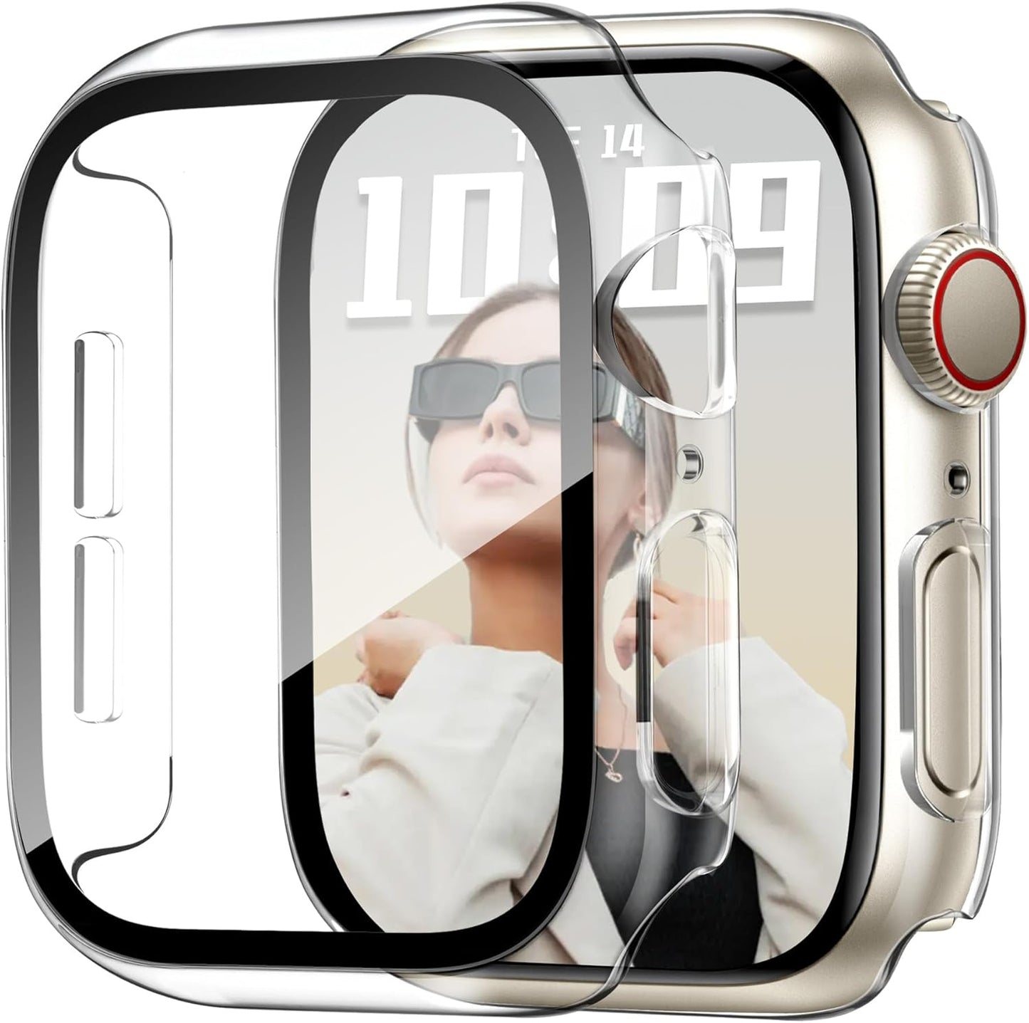 JR.DM 46mm 2 Pack Hard PC Case with HD Tempered Glass Screen Protector for Apple Watch Series 10/11 (2025), Guard Bumper Full Coverage Protective Anti-Scratch Face Cover for iWatch Clear+Clear