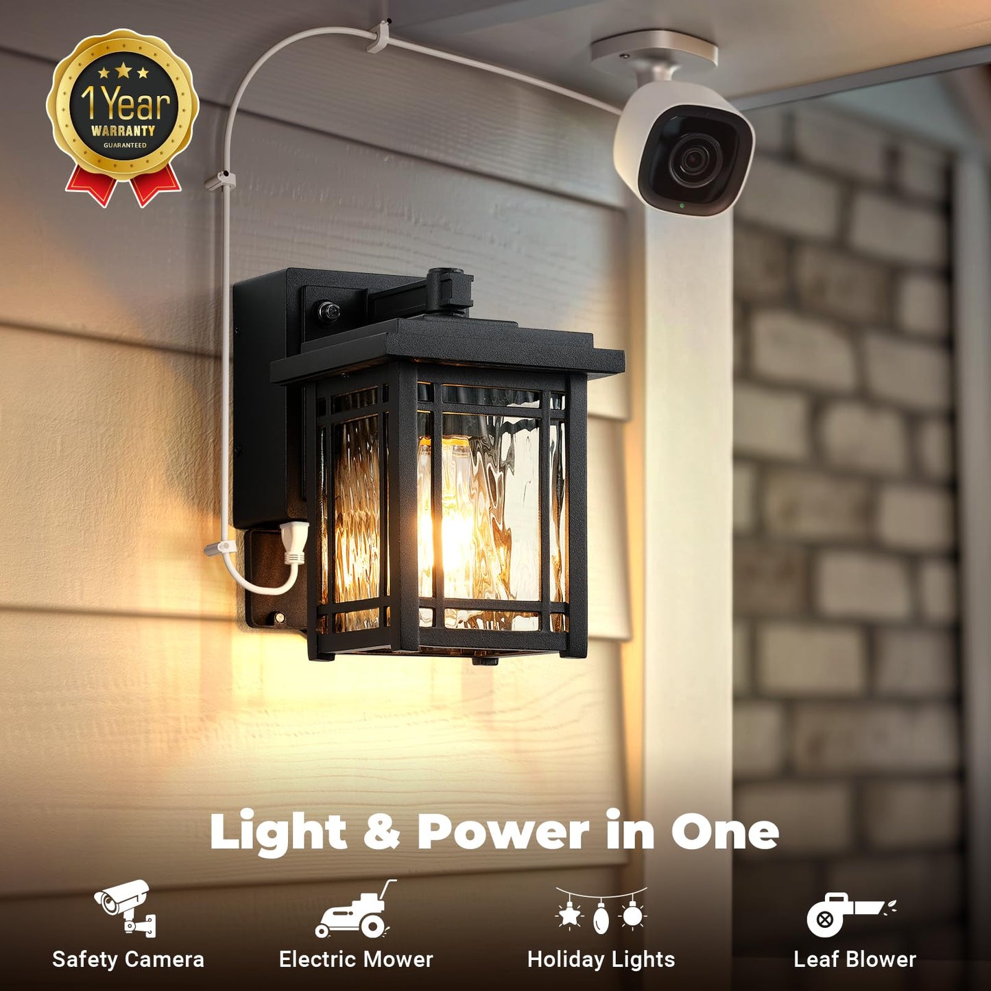 Opaxis 2-Pack Porch Light With Gfci Outlet  Black Dusk To Dawn Outdoor Lantern Wall Mount  Modern Outdoor Sconces Wall Lighting With Glass Shade  Waterproof Outdoor Light Fixtures For House  Garage