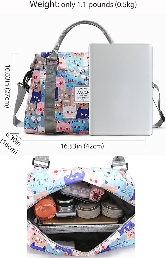 Travel Duffle Bag Weekender Overnight Bag Gym Tote with Dry and Wet Separated Pocket for Women Girls Shoulder Workout Duffel Bag Water Resistant (lovely cats)