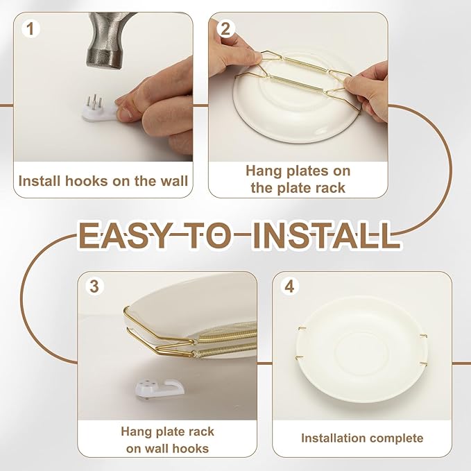 uxcell 3pcs Plate Hangers for The Wall, 12 Inches Stainless Steel Wire Plate Holders with Traceless Nail Displaying Plates Dish DIY Craft, Golden