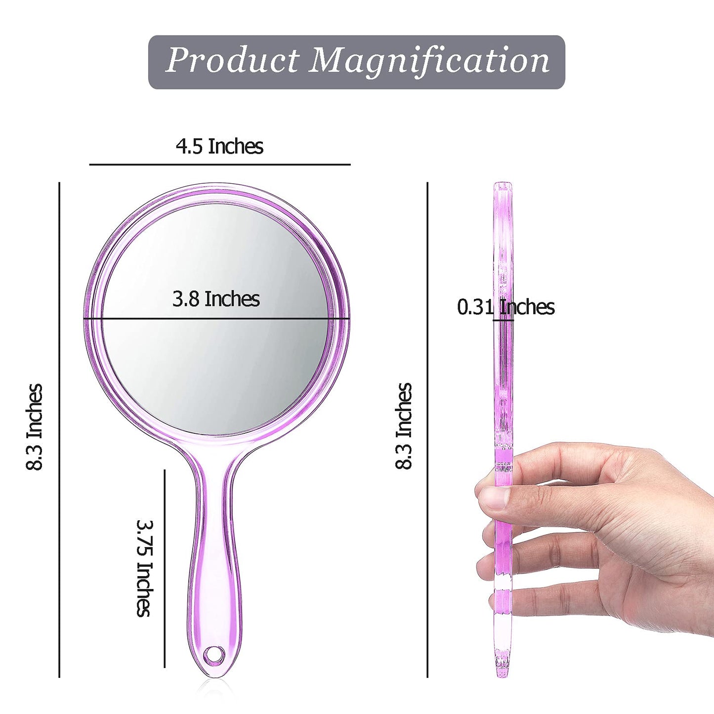 Jetec Double Sided Handheld Mirror - 1X/ 2X Magnifying Mirror with Handle - Rounded Shape Makeup Mirror (Purple)