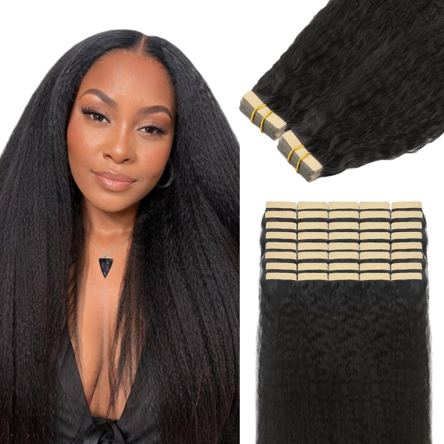 Lashey Tape in Hair Extensions Human Hair for Women 14 Inch Kinky Straight 100g/pack 40pcs Invisible Tape in Hair Extensions Nat