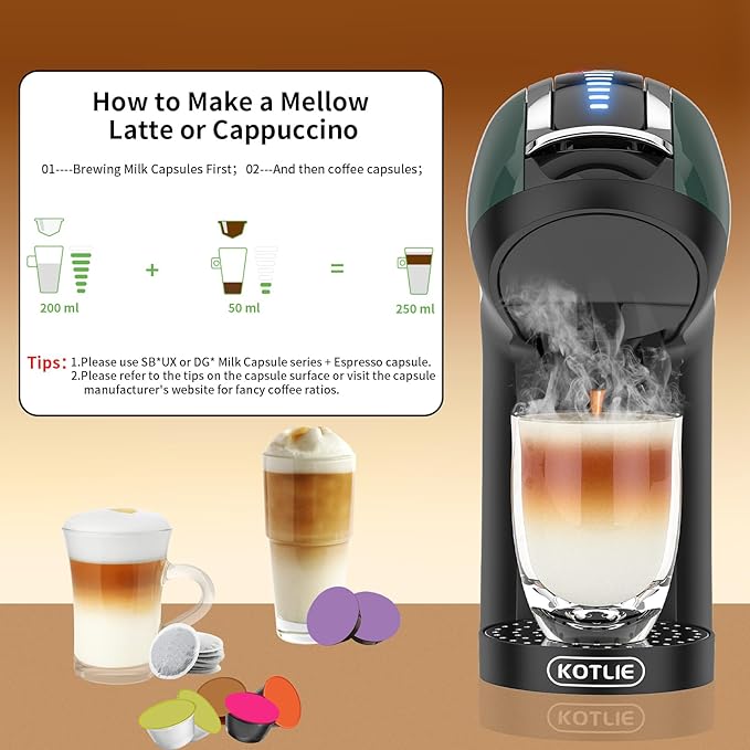 KOTLIE Espresso 5in1 Single Serve Coffee Maker, 19Bar Cappuccino&Latte Maker, Cold&Hot Brewing Coffee Machine for K*cup/NES*presso Original/D*olce G*usto/Ground Coffee/44mm ESE(Dark Green)