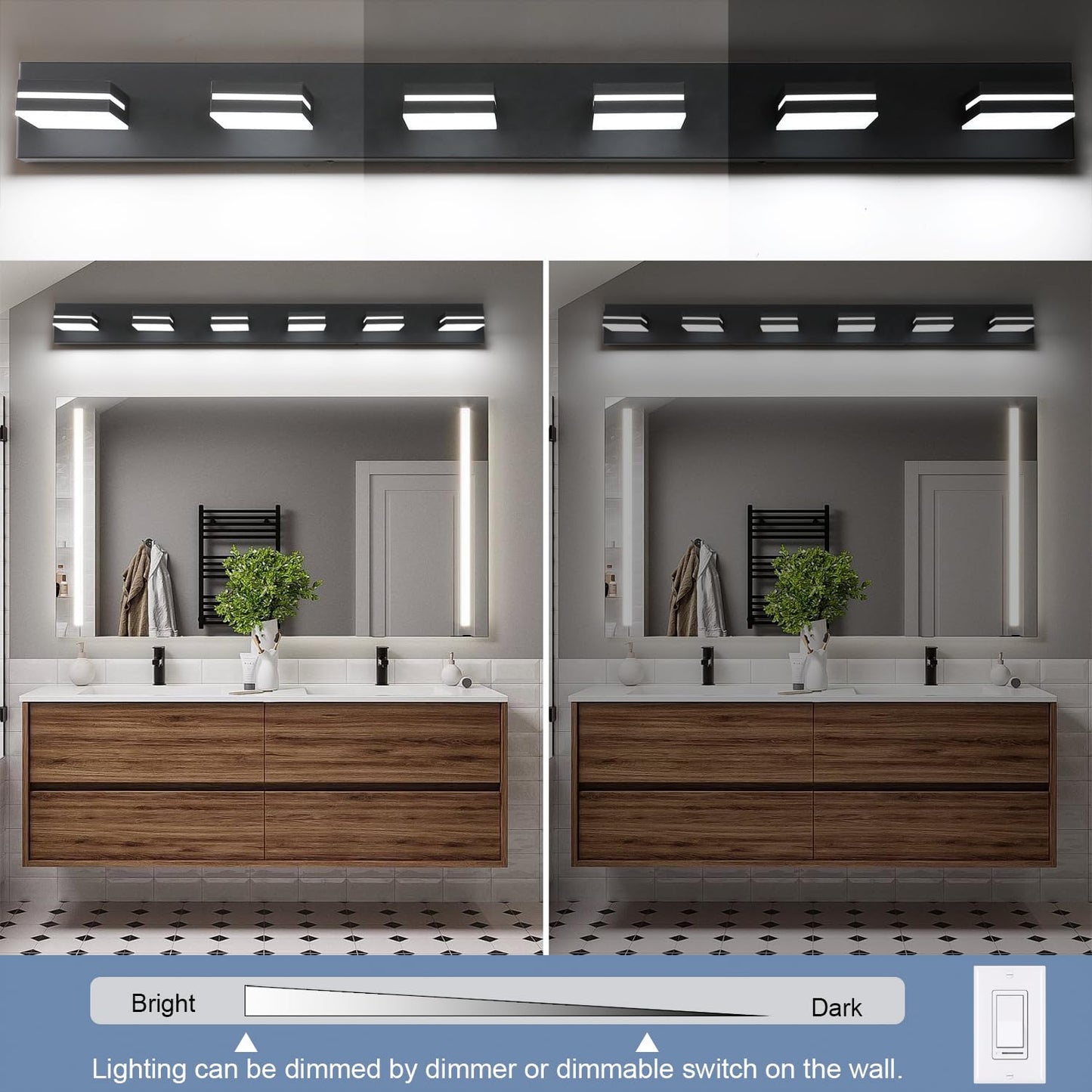 SineRise LED Bathroom Vanity Light Fixture, 6-Light Dimmable, 48-Inch, Brushed Nickel, Modern Acrylic Over Mirror, Cool White 6000K