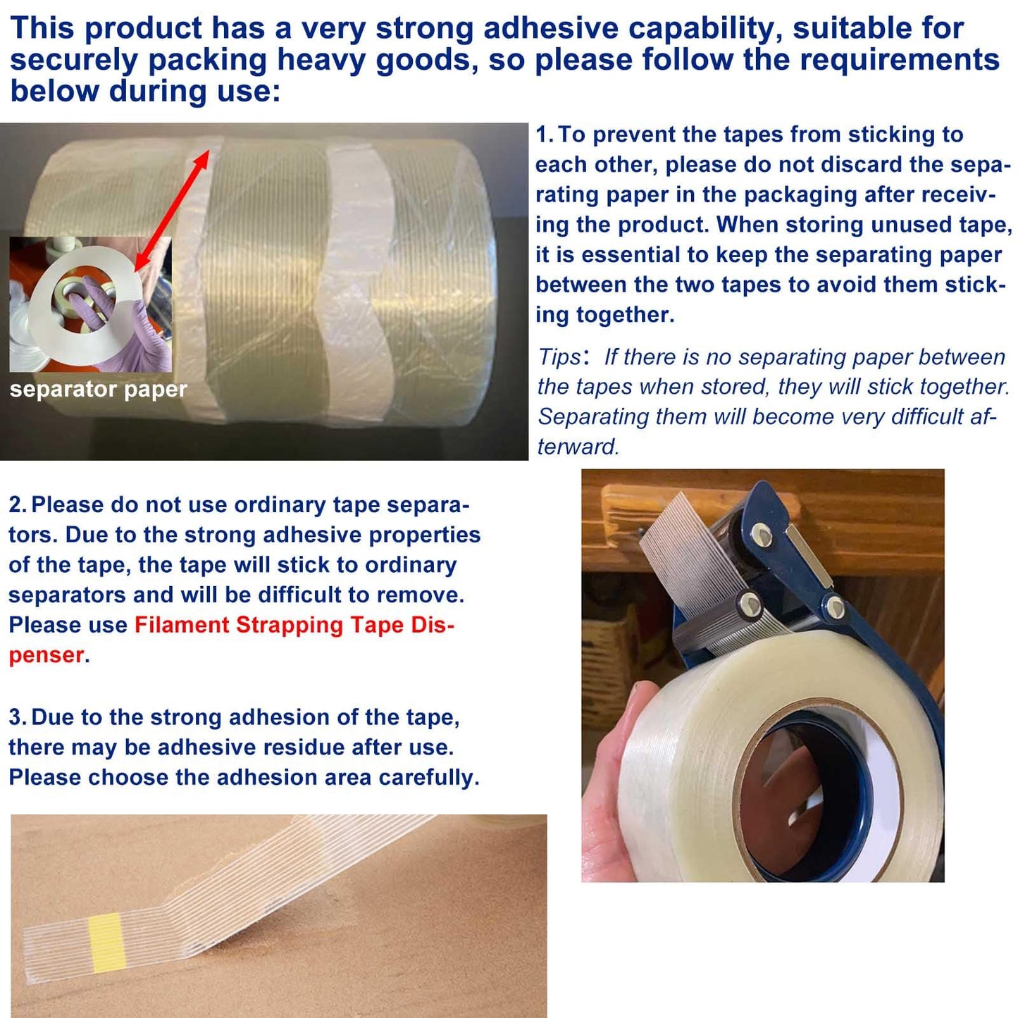 Valley'sYuMiao 3Pack, Mono Filament Strapping Tape, 2in×35yds, 105yds Total, Fiberglass Reinforced Packing, Heavy Duty Wearproof Tape, Extra Thickness 5.5 mils