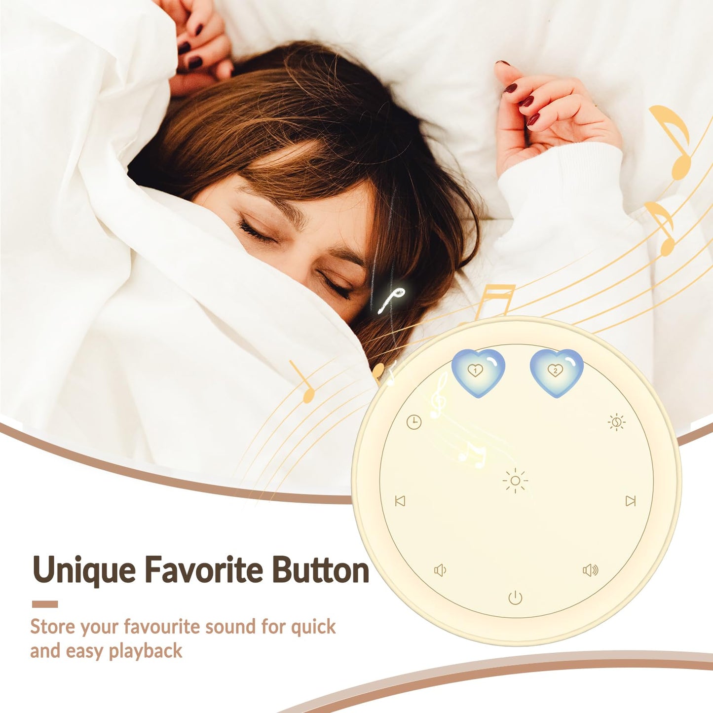White Noise Machine for Baby and Adults, 20 Soothing Sleep Sounds, Custom Shortcut Buttons, Warm Night Light, 8 Hour Timer, Touch Control, USB Powered Sound Machine for Nursery Bedroom & Travel