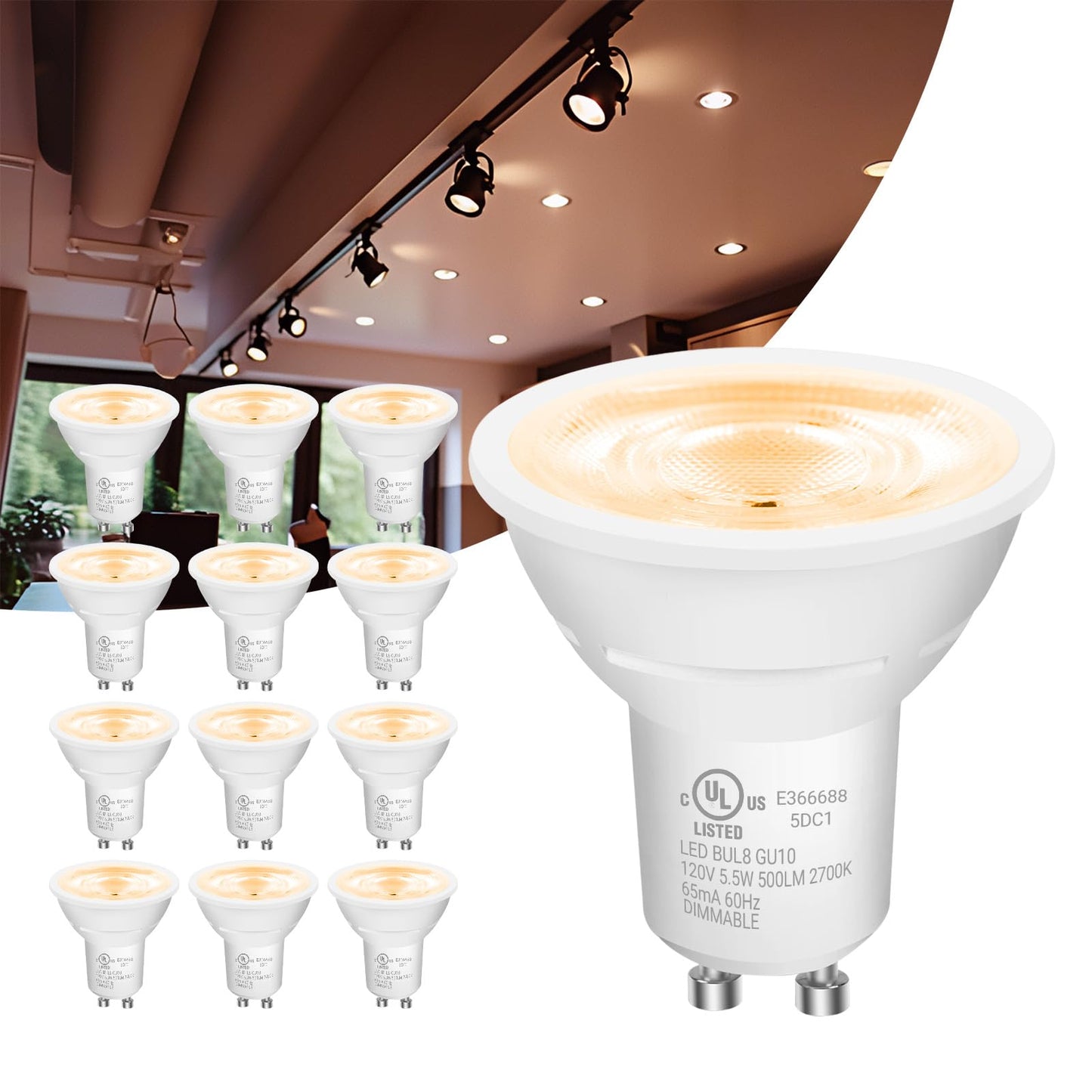 Daybetter Gu10 Led Light Bulbs  Dimmable Gu10 Bulb Replacement For Track Lighting  5.5W Equivalent 50W  500 Lm Warm White 2700K  Mr16 Led Bulb For Kitchen  Range Hood  Living Room  12 Pack