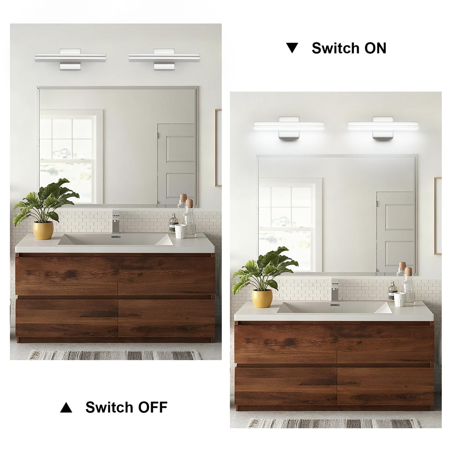 Sinerise 16-Inch Led Modern Bathroom Vanity Light Bar  Chrome Modern Acrylic Bathroom Wall Lighting Fixtures Over Mirror (Cool White 6000K)
