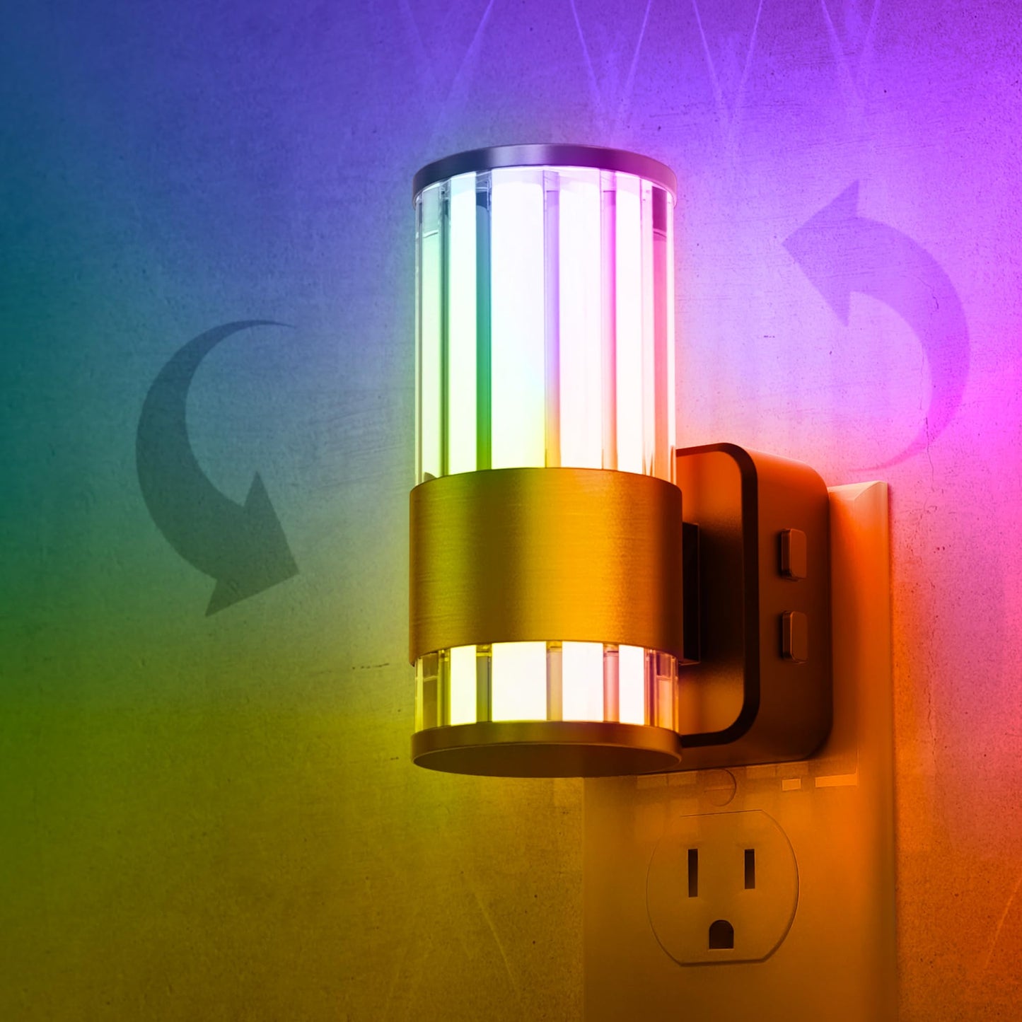 L LOHAS LED Night Light, 10-Color RGB, Dusk to Dawn Sensor, 1 Pack, Gold Ring-Stripe RGB, Model A-GY22509US